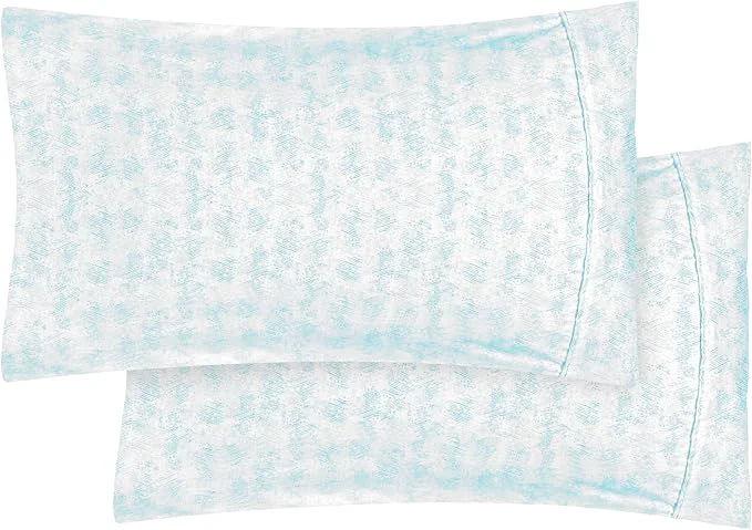 Elegant Comfort Ultra Soft Set of 2 Sea Waves Print Pillowcases - 1500 Premium Hotel Quality Microfiber Soft and Smooth Envelope Closure 2-Piece Pillow Covers - Standard Queen Wave Aqua Enhanced