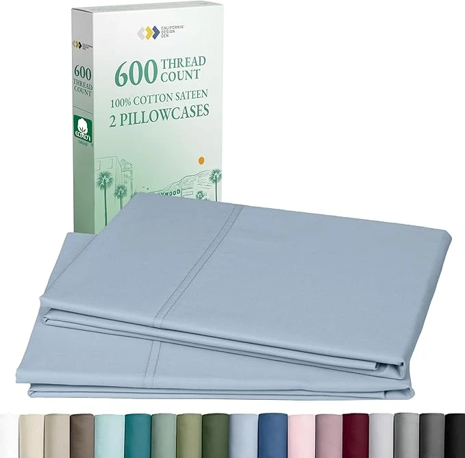 Lightweight Luxuriously Soft Premium 600 Thread Count Cotton Set of 2 Cases Crisp Pillowcases Standard Set of 2 Fits Standard amp Queen Pillows Blue Relaxed