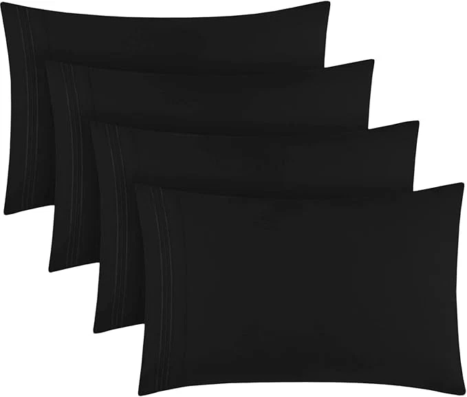 Superior Mellanni Pillow Cases Set - 4 PC Iconic Collection Pillowcases - Hotel Luxury Extra Soft Cooling Pillow Covers - Wrinkle Fade Stain Resistant Standard Queen 20 quot x 30 quot Black Exclusive