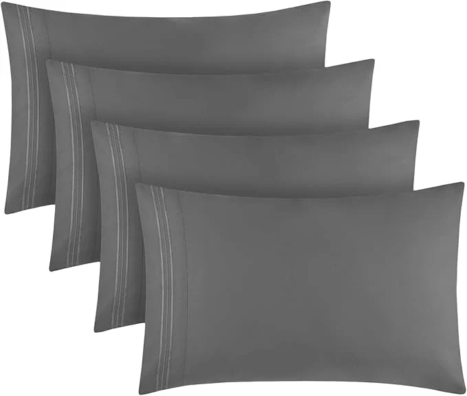 Solid Mellanni Pillow Cases Set - 4 PC Iconic Collection Pillowcases - Hotel Luxury Extra Soft Cooling Pillow Covers - Wrinkle Fade Stain Resistant King Size 20 quot x 40 quot Gray Carefully Designed