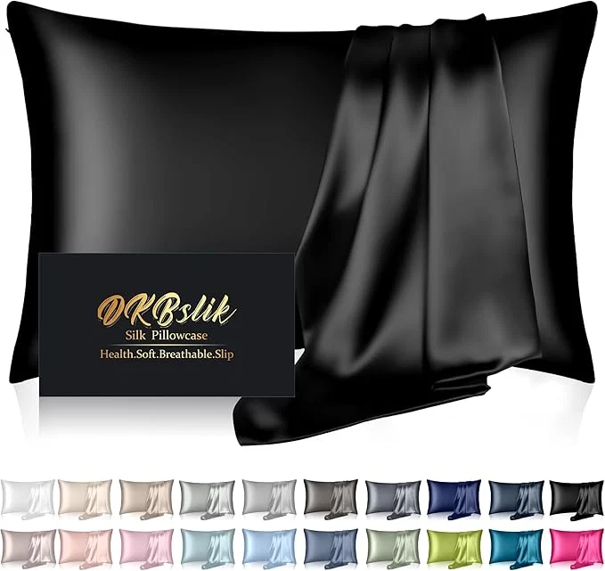 Smart Mulberry Silk Pillow Cases Standard Size Silk Pillowcase for Hair and Skin Both Sides Natural Silk Satin Pillowcase for Sleeping Women with Zipper Gifts for Women Men Black Exceptional