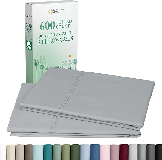 Optimized CALIFORNIA DESIGN DEN Luxuriously Soft Hotel Quality 600 Thread Count Cotton Set of 2 Cases Crisp amp Cool Pillow Cases King Size Set of 2 Fits King Pillows Light Gray Recyclable