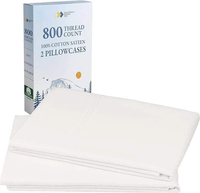 High-Grade California Design Den Heirloom Soft Smooth amp Thick 800 Thread Count Cotton Sateen 2 Pillow Cases Standard Size Fits Standard amp Queen Size Pillows - True Ivory Recyclable