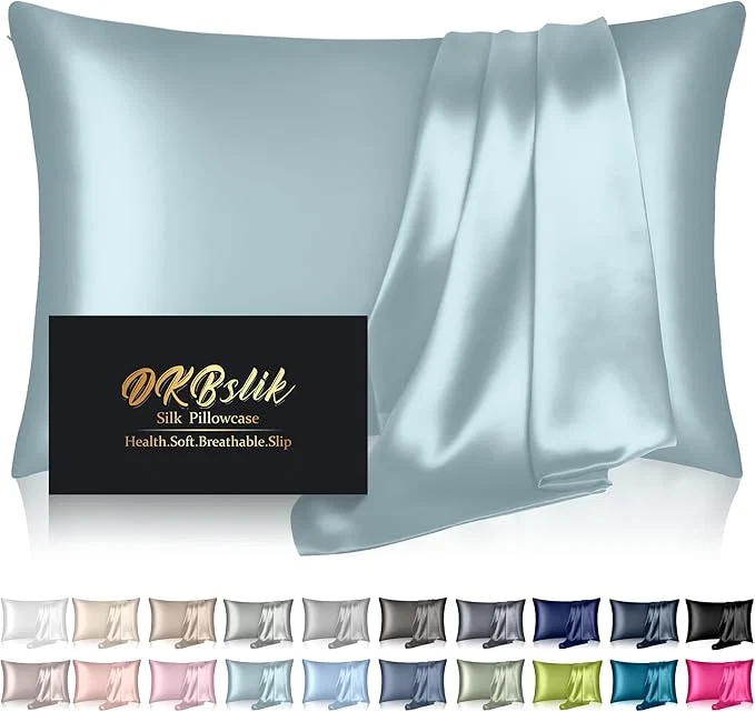 Classic Mulberry Silk Pillowcase Standard Size Cooling Anti-Acne Hidden Zipper Navy Blue Functional