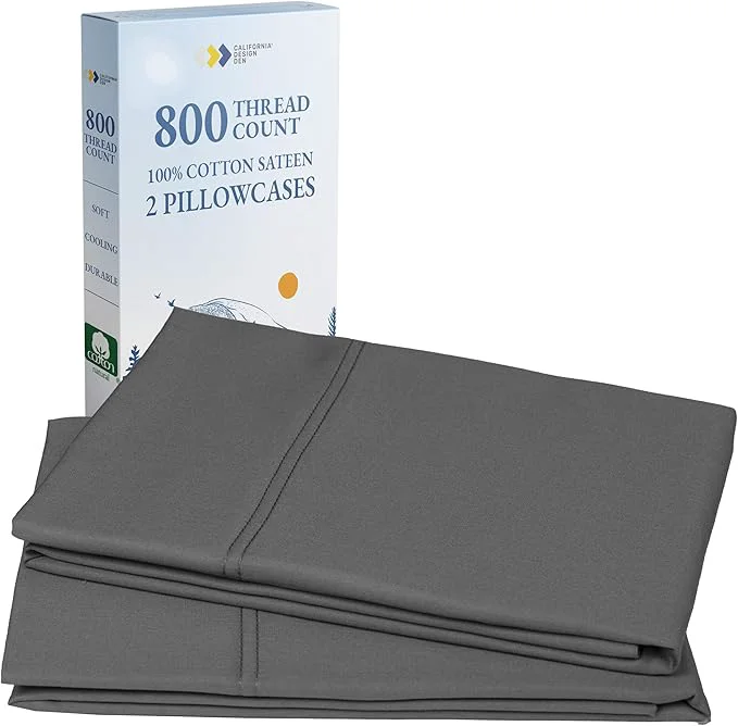 Original Heirloom Soft Smooth amp Thick 800 Thread Count Cotton Sateen 2 Pillow Cases King Size Fits King Pillows Grey Traditional