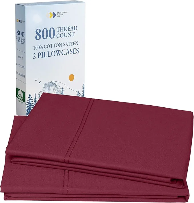 Consistent California Design Den King Size Pillows Cases Set of 2 - Luxuriously Soft and Thick 800 Thread Count Smooth Sateen Natural Cotton King Pillowcase Pair Durable - Red Wine Proven