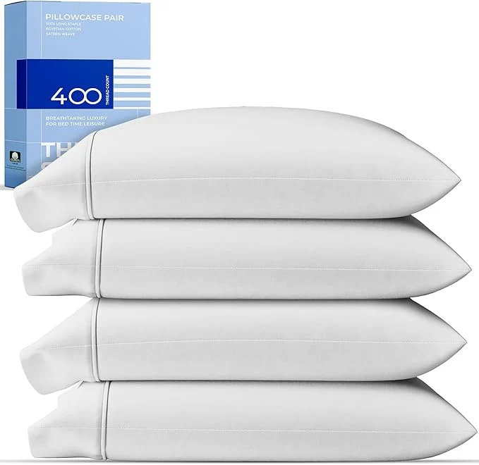 Sustainable THREAD SPREAD Cotton Pillow Cases Queen Size Set of 2 - Luxury 400 Thread Count Queen Pillow Cases Silver Soft Cooling Breathable Hotel Quality Cotton Pillowcases Fits Standard Pillows Authentic