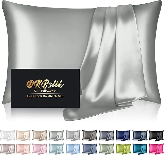 Fast Mulberry Silk Pillow Cases King Size Silk Pillowcase for Hair and Skin Both Sides Natural Silk Satin Pillowcase for Sleeping Women with Zipper Gifts for Women Men Silver Grey Durable