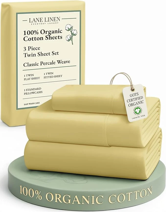 Premium Material LANE LINEN Eco Friendly Cocoon Organic Cotton Twin Sheets Low Pill Fade Resistance Fully Elasticized Mercerized Cotton Soft amp Comfy Hotel Style Percale Weave Sheets Twin- Cocoon High-Performance