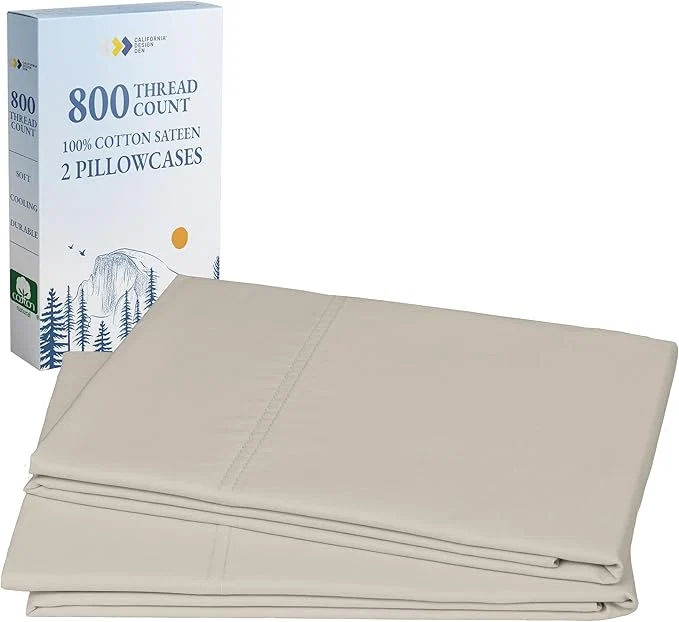 Dependable California Design Den Cotton King Pillow Cases Set of 2 800 Thread Count Soft Pillow Cases Sateen Fits King Size Pillows Beige Long-Lasting