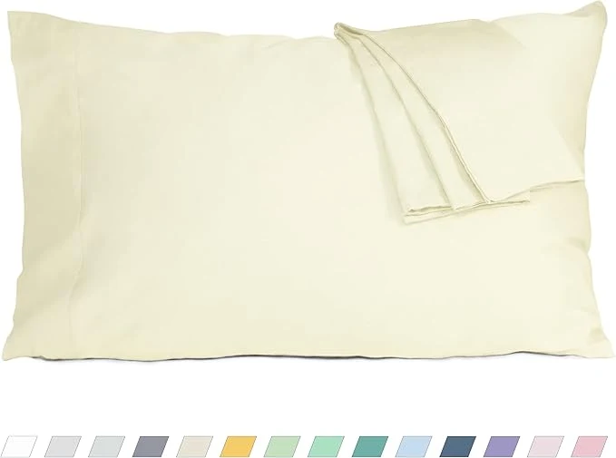 Premium Material Pillow Cases Standard Queen Size Cotton Percale Weave Pillowcases Pre-Shrunk Breathable and Hypoallergenic Pillowcases Set of 2 2 Piece Standard Queen 20 Inch x 30 Inch Cream Soft