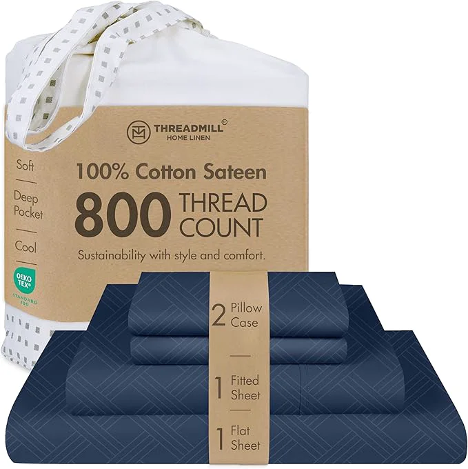 High-Quality Threadmill King Size Sheets for King Mattress 800 Thread Count Jacquard Folkstone Blue Better Than Egyptian Cotton 4 Pc Bed Sheets Damask Sheets Fits 16 39 39 Deep Pocket Cotton Sheet Flexible