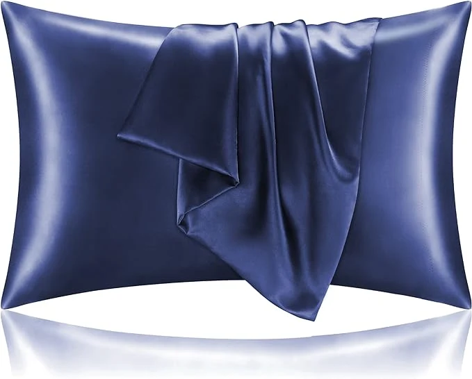 Functional BEDELITE Satin Pillowcase for Hair and Skin Super Soft and Cooling Similar to Silk Pillow Cases 2 Pack with Envelope Closure Gift for Women Men 20 quot x26 quot Standard Size Navy Next-Generation