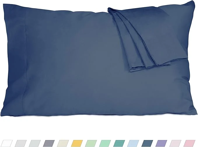 Pillow Cases Standard Queen Size Cotton Percale Weave Pillowcases Pre-Shrunk Breathable and Hypoallergenic Pillowcases Set of 2 2 Piece Standard Queen 20 Inch x 30 Inch Crown Blue Expertly Made