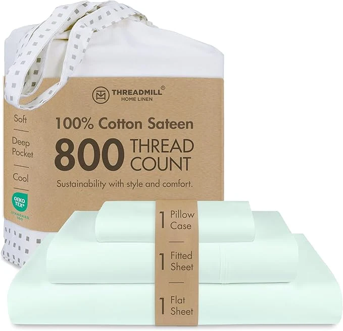 Efficient Threadmill Sheets for Twin XL Mattress 800 Thread Count Twin XL Bed Sheets Set with 15 Deep Pocket Sateen Weave Better Than Egyptian Cotton 3-Piece Bedding Set with Cooling Effect Seaglass Dependable