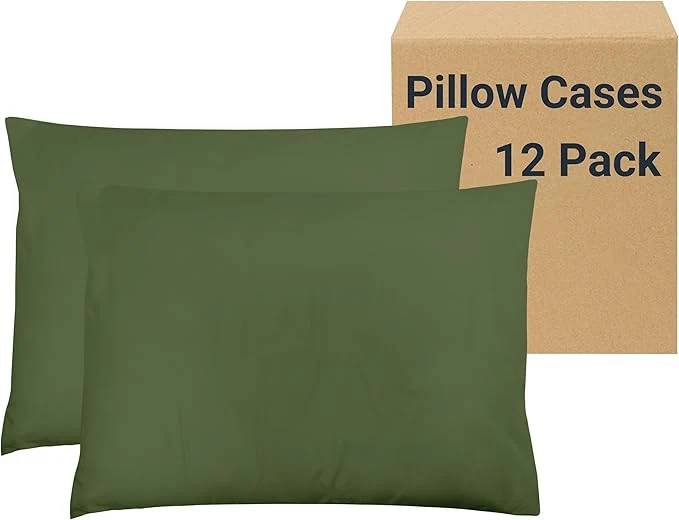 High-Grade ZPECC Pillow Cases King Size Set of 12 20x36 Envelope Closure Pillowcases Soft Plain Brushed Microfiber Covers Hypoallergenic Breathable Olive Green Elite