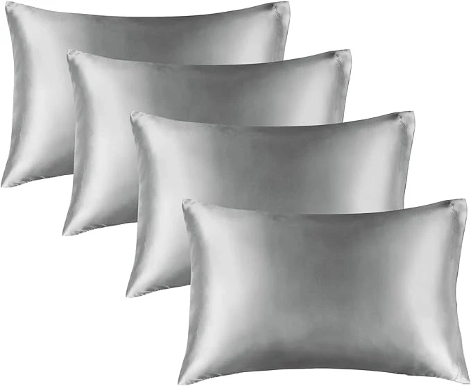 Versatile BEDELITE Satin Pillowcase for Hair and Skin Super Soft Similar to Silk Pillow Cases 4 Pack with Envelope Closure Cooling Pillowcases for Women Men 20 quot x30 quot Queen Size Grey Flexible