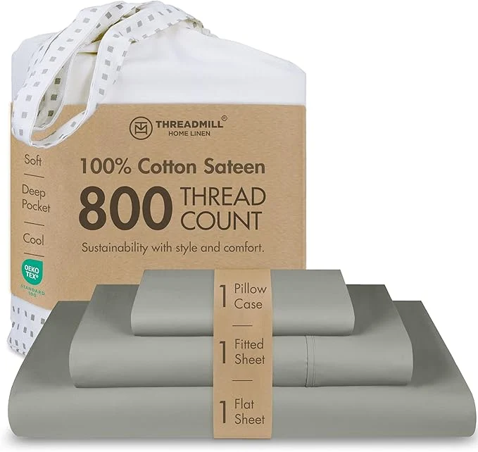 Quality Threadmill Luxury 800 Thread Count Cotton Sheets - Sateen Weave Twin XL Bed-Sheets Better Than Egyptian Cotton 3 Pc Solid Bedding Set Moonrock Grey Fits 15 quot Deep Pocket Stylish