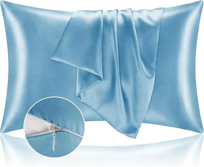 High-End BEDELITE Satin Pillowcase with Zipper Blue King Size Pillow Cases Set of 2 Super Soft and Cooling Similar to Silk Pillow Cases Gift for Women Men 20x40 Inches Proven