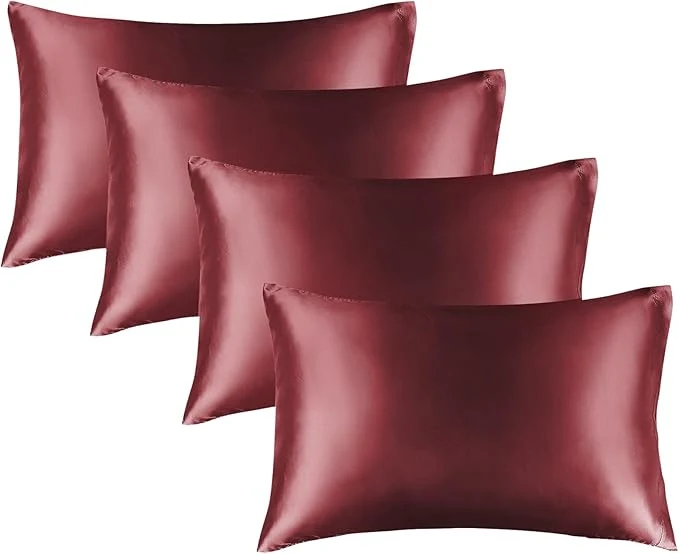 Sustainable BEDELITE Satin Pillowcase for Hair and Skin Super Soft Similar to Silk Pillow Cases 4 Pack with Envelope Closure Cooling Pillowcases for Women Men 20 quot x36 quot King Size Burgundy Elite