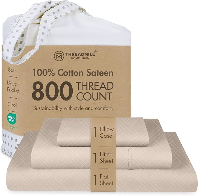 Carefully Designed Threadmill Twin Sheets for Twin Mattress 800 Thread Count Jacquard Celine Light Beige Sheets Cotton 3 Piece Bed Sheets Extra Long Staple Cotton Cotton Sheet with Elasticized Deep Pocket Exceptional