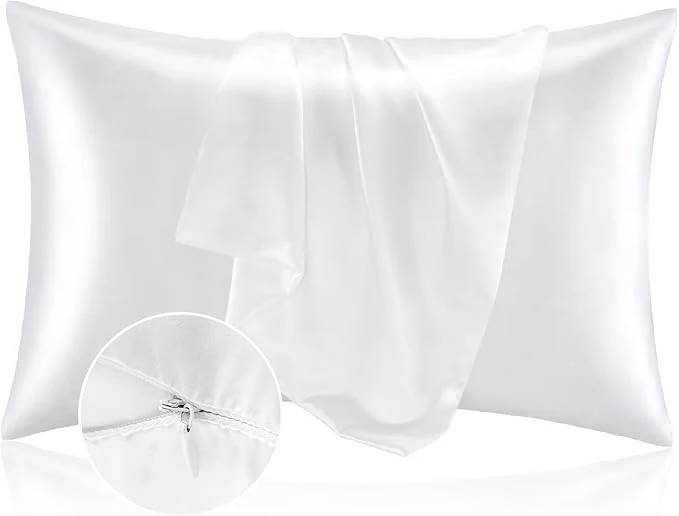 Artisan BEDELITE Satin Pillowcase with Zipper White King Size Pillow Cases Set of 2 Super Soft and Cooling Similar to Silk Pillow Cases Gift for Women Men 20x36 Inches Easy-to-Use