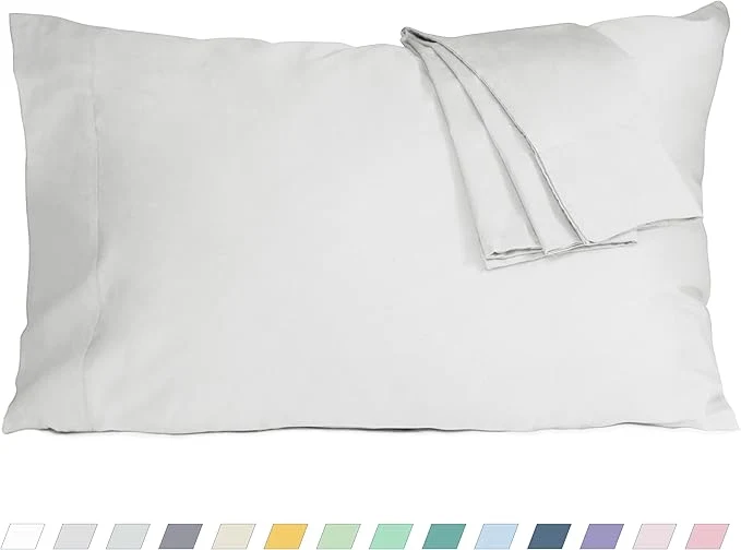 Long-Lasting Pillow Cases Standard Queen Size Cotton Percale Weave Pillowcases Pre-Shrunk Breathable and Hypoallergenic Pillowcases Set of 2 2 Piece Standard Queen 20 Inch x 30 Inch Light Gray Lightweight