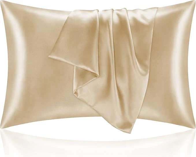 Fine BEDELITE Satin Pillowcase for Hair and Skin Super Soft and Cooling Similar to Silk Pillow Cases 2 Pack with Envelope Closure Gift for Women Men 20 quot x26 quot Standard Size Champagne Classic