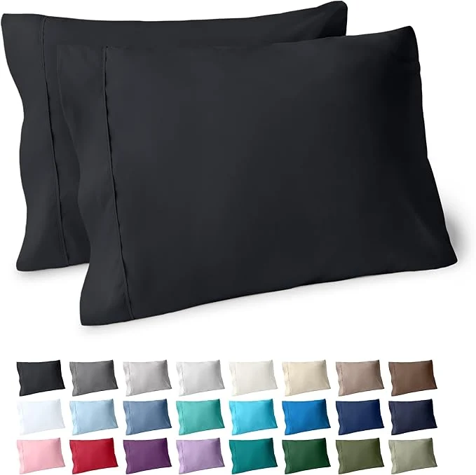 Smart Bare Home Premium 1800 Ultra-Soft Microfiber Pillowcase Set - Double Brushed - Hypoallergenic - Wrinkle Resistant Standard Pillowcase Set of 2 Black Efficient