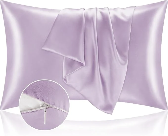 Premium Material BEDELITE Satin Pillowcase with Zipper Lavender Pillow Cases Queen Size Set of 2 Super Soft and Cooling Similar to Silk Pillow Cases Gift for Women Men 20x30 Inches Long-Lasting