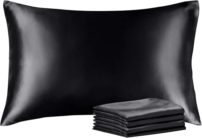 Certified BEDELITE Satin Pillowcase with Zipper 4 Pack Dark Grey Pillow Cases Standard Size Super Soft and Cooling Similar to Silk Pillow Cases Gift for Women Men 20x26 Inches Outstanding