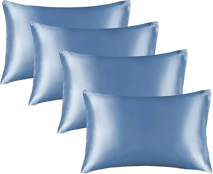 High-Grade BEDELITE Satin Pillowcase for Hair and Skin Super Soft Similar to Silk Pillow Cases 4 Pack with Envelope Closure Cooling Pillowcases for Women Men 20 quot x30 quot Queen Size Airy Blue Premium