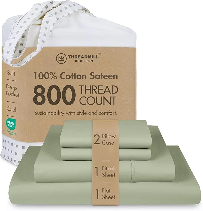Elite Threadmill Luxury 800 Thread Count Full Size Cotton Sheets - Sage Green Sateen Weave Bed-Sheets Better Than Egyptian Cotton 4 Pc Solid Bed Set Fits 16 quot Deep Pocket Crafted