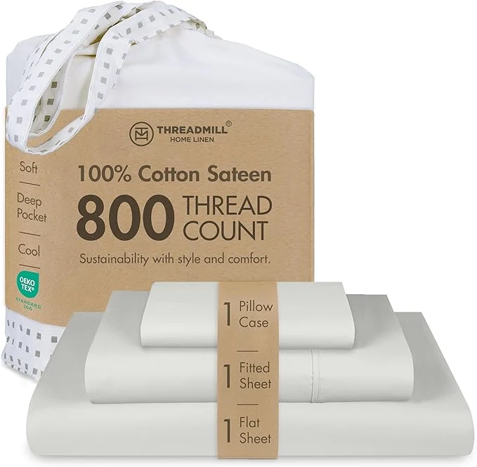 Elegant Threadmill Luxury 800 Thread Count Twin Cotton Sheets - Light Grey Sateen Weave Bed-Sheets Better Than Egyptian Cotton 3 Pc Solid Soft Bedding Set Fits 15 quot Deep Pocket Specialty