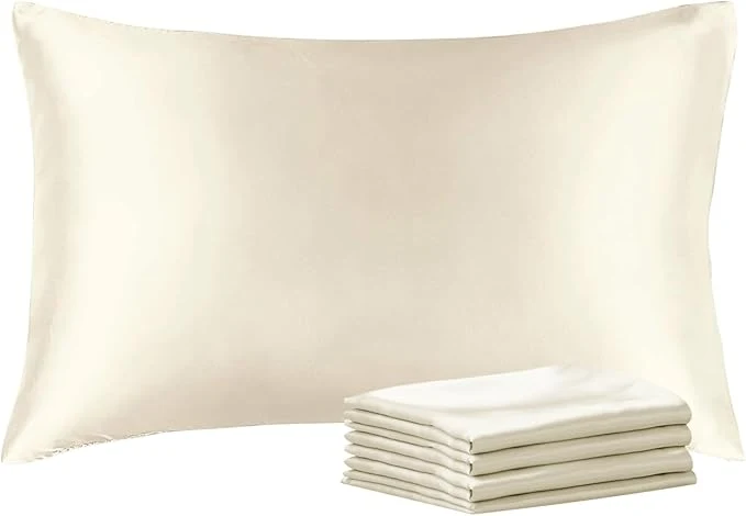 User-Friendly BEDELITE Satin Pillowcase with Zipper 4 Pack Beige Pillow Cases Standard Size Super Soft and Cooling Similar to Silk Pillow Cases Gift for Women Men 20x26 Inches Fine