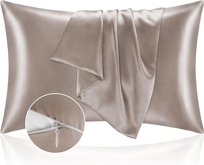 Quality BEDELITE Satin Pillowcase with Zipper 2 Pack Rose Taupe Pillow Cases Standard Size Super Soft and Cooling Similar to Silk Pillow Cases Gift for Women Men 20x26 Inches Unique