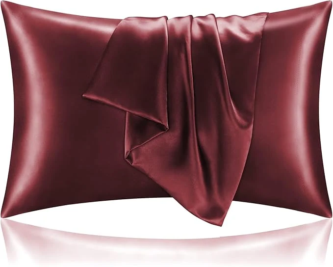 Genuine BEDELITE Satin Pillowcase with Zipper Burgundy King Size Pillow Cases Set of 2 Super Soft and Cooling Similar to Silk Pillow Cases Gift for Women Men 20x36 Inches Professional