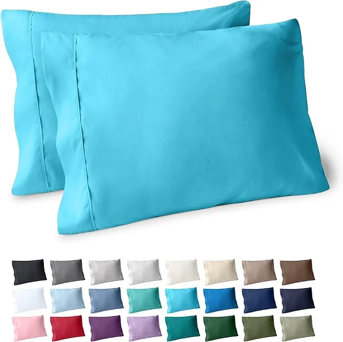 Trendy Bare Home Microfiber Pillow Cases - Standard Queen Size Set of 2 - Cooling Pillowcases - Double Brushed - Aqua Pillowcases 2 Pack - Easy Care Standard Pillowcase Set of 2 Aqua High-End