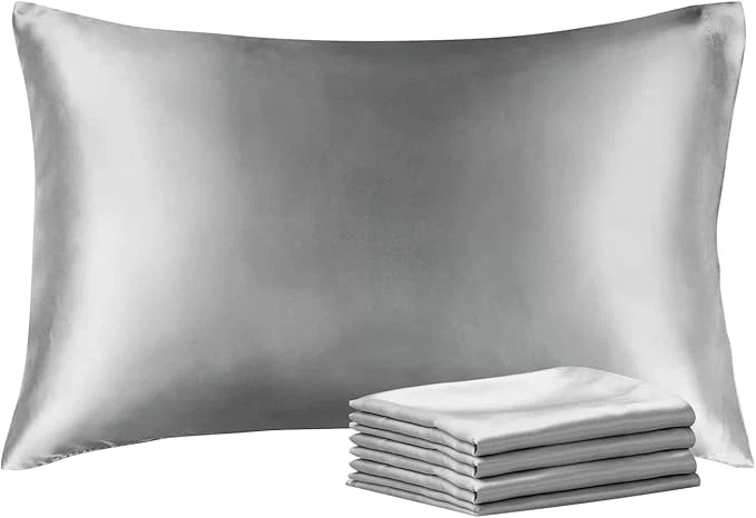 Lightweight BEDELITE Satin Pillowcase with Zipper 4 Pack Grey Pillow Cases Queen Size Super Soft and Cooling Similar to Silk Pillow Cases Gift for Women Men 20x30 Inches Artisan