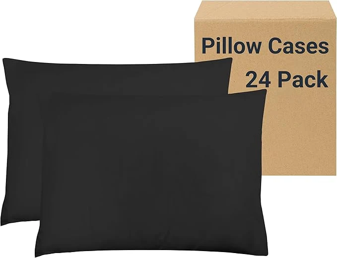Traditional ZPECC Pillow Cases Bulk 24 Pack - Standard Pillowcases with Envelope Closure Soft Brushed Microfiber Pillow Cover for Hotel Airb amp bs Hospital Bedding Essential Black Relaxed