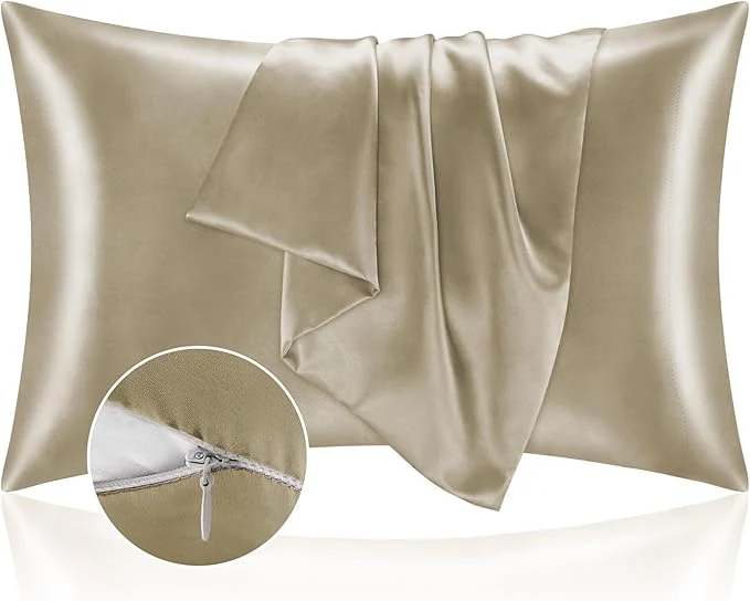 Eco-Friendly BEDELITE Satin Pillowcase with Zipper Taupe King Size Pillow Cases Set of 2 Super Soft and Cooling Similar to Silk Pillow Cases Gift for Women Men 20x36 Inches Green