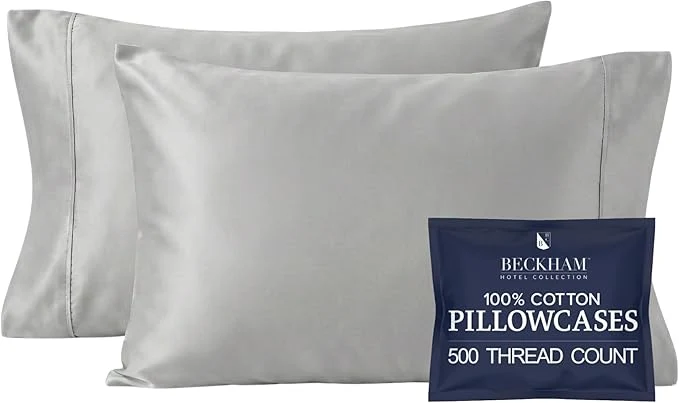 Fine Crafted Beckham Hotel Collection Pillowcases King Size Set of 2 Cool Touch Cotton Sateen Fabric 500TC Silky Smooth amp Soft Open End Dark Gray Durable