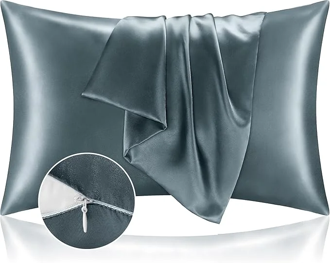 User-Friendly BEDELITE Satin Pillowcase with Zipper 2 Pack Space Grey Pillow Cases Standard Size Super Soft and Cooling Similar to Silk Pillow Cases Gift for Women Men 20x26 Inches Expertly Made