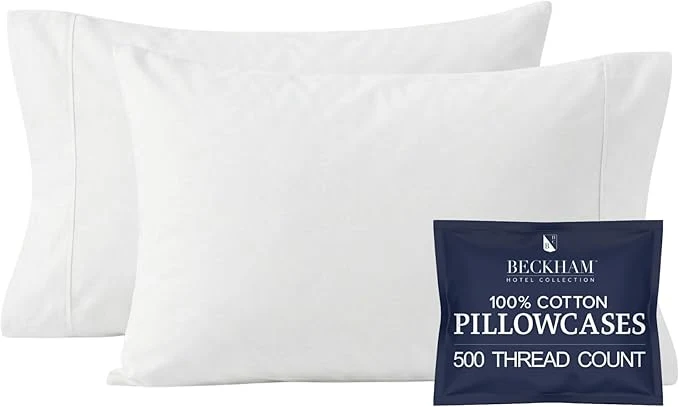 Artisan Beckham Hotel Collection Pillowcases King Size Set of 2 Cool Touch Cotton Sateen Fabric 500TC Silky Smooth amp Soft Open End White Dependable