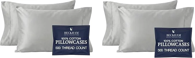 Flexible Beckham Hotel Collection Cotton Pillowcases Standard Queen 500TC Sateen Finish Open End Breathable Moisture-Wicking Dark Gray 4 Pieces Carefully Designed