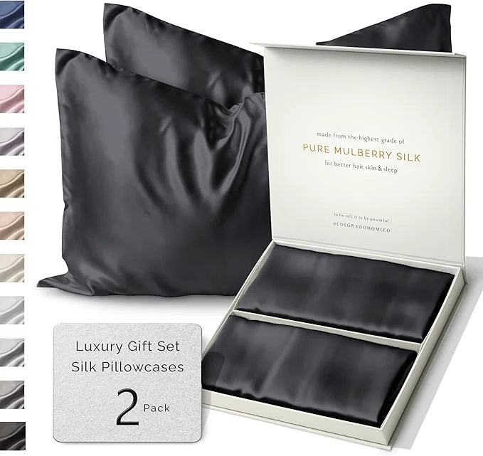 Modern SUNDAYSILKS™ Silk Pillow Cases 2 Pack 22 Momme Mulberry Silk Pillowcase Set of 2 All Sides Pure Silk Slip Pillowcases Bliss for Women Zipper Standard Queen King Size Midnight Black Crafted