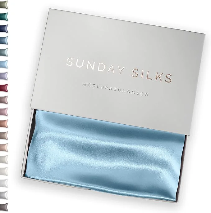 Easy-to-Use SUNDAYSILKS™ Premium Silk Pillow Cases Mulberry Silk Pillowcase with Zipper All Sides 22 Momme Grade 6A Silk Standard Queen King Size Topaz Blue Classic
