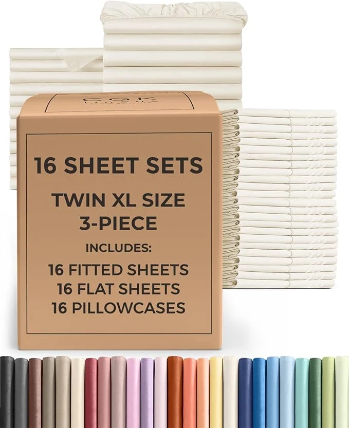 Natural Bulk Case Pack of 16 Sheet Sets - 16 Complete Twin XL Size Sheet Sets w Deep Pockets - Whole Bulk Bedding for Hotels Spas amp Airbnbs - Breathable Cooling amp Wrinkle - Twin XL Off White Outstanding