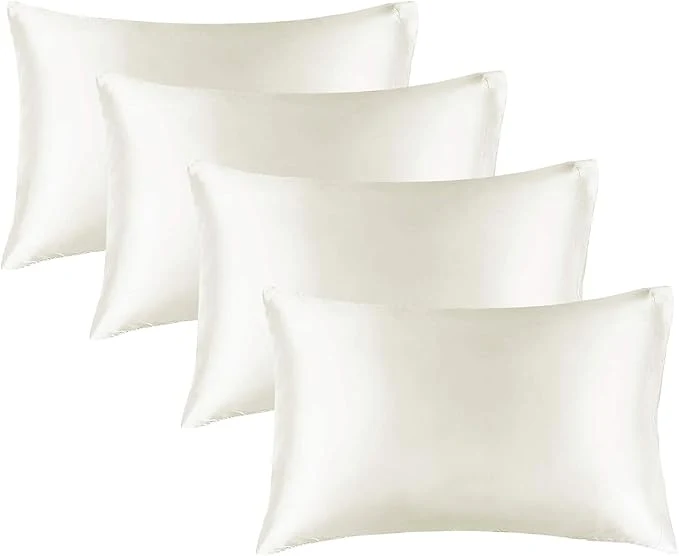 Comfortable BEDELITE Satin Pillowcase for Hair and Skin Super Soft Similar to Silk Pillow Cases 4 Pack with Envelope Closure Cooling Pillowcases for Women Men 20 quot x26 quot Standard Size Ivory Unique