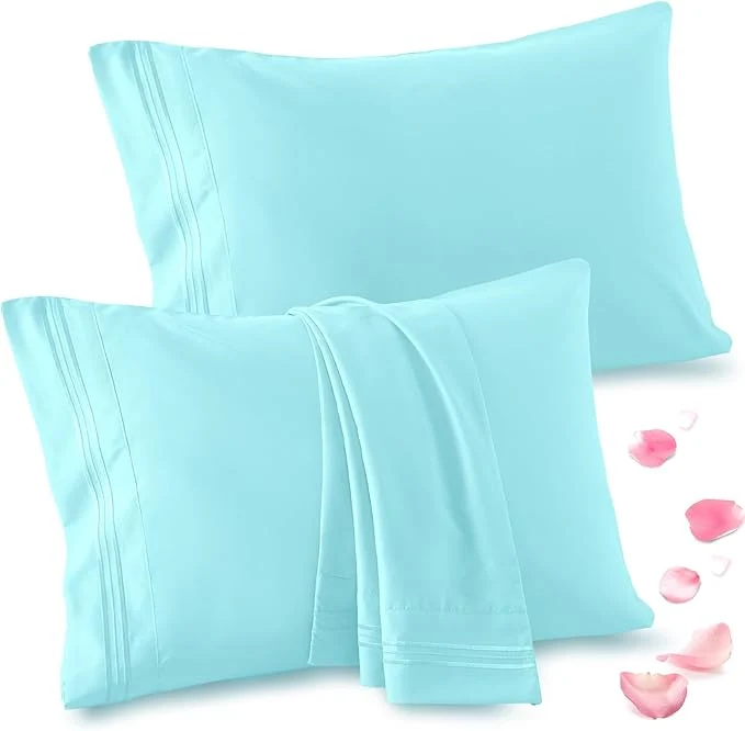Minimalist Vonty 2 Pack Queen Pillow Cases - 20x30 Inch 1800 Thread Count Microfiber Pillowcases Queen Size Aqua Blue Pillow Cases Luxury amp Soft Embroidered Bed Pillow Covers with Envelope Closure Efficient